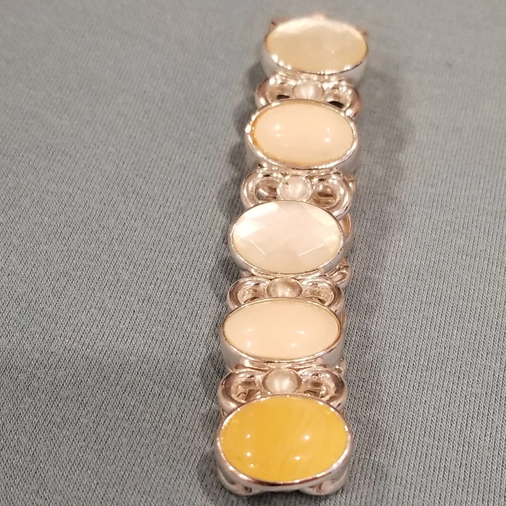 Yellow Cream Stone Stretch Bracelet - Women's Fashion Bracelet - Picture 3 of 6